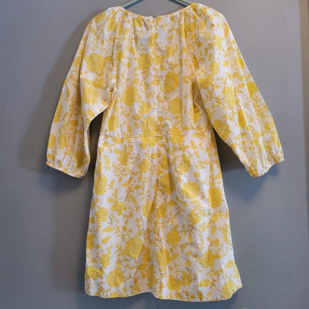 LOFT Yellow Floral Poplin Mini Dress Shirred Cotton Cottagecore Women’s 8 Summer - Picture 6 of 9